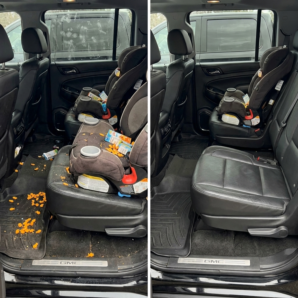 Family vehicle interior before and after a Refresh detail